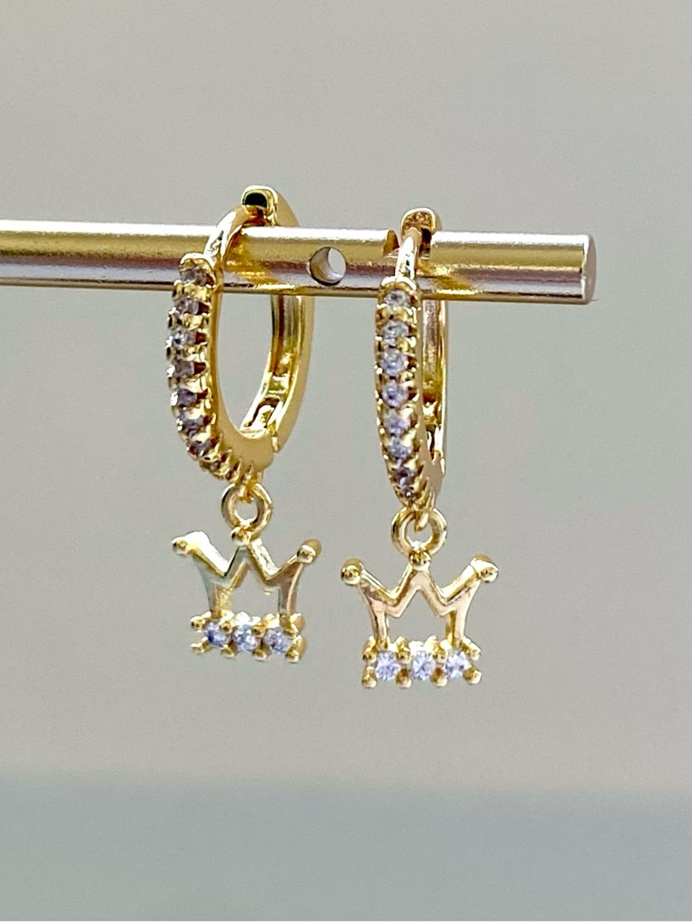 Gold Crown CZ Hoop Earrings